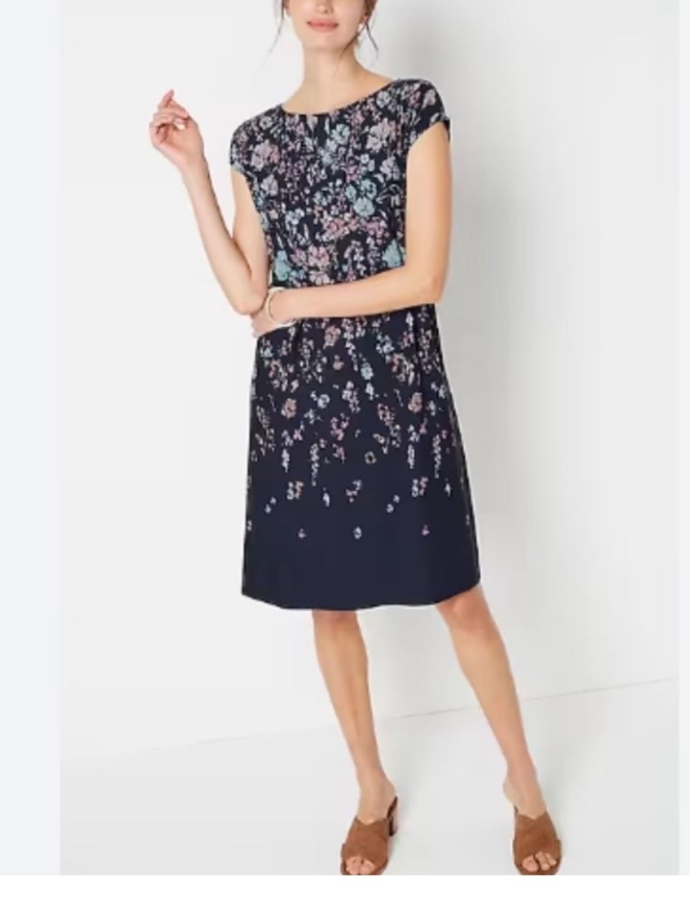 J. Jill Wearever Collection Large Blue Floral print Cap-Sleeve Shift Dress